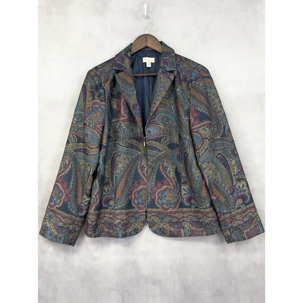 Appleseeds Paisley Zip Front Blazer Jacket Women Size 18 Eclectic Artsy Colorful